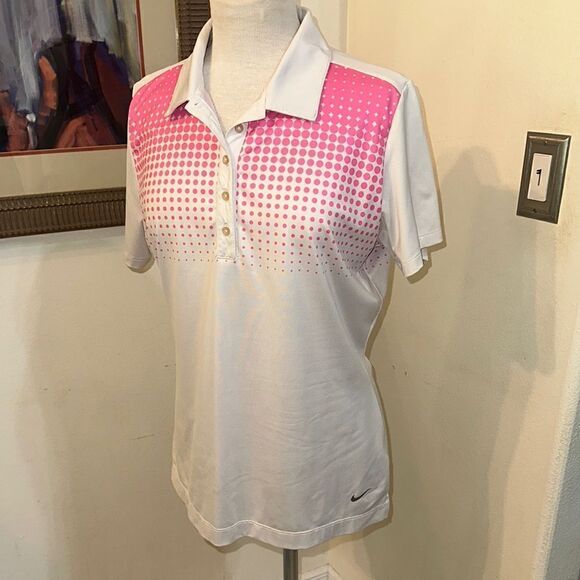 Nike Tops - Nike Pink and White Fitted Polo Shirt    Size Large